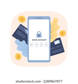 Process of creating new bank account on smartphone. Banking services on mobile gadget. Time for making digital bank transactions. Money investment online. Vector