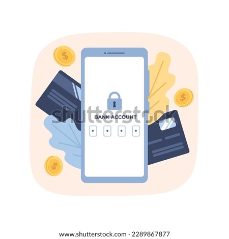 Process of creating new bank account on smartphone. Banking services on mobile gadget. Time for making digital bank transactions. Money investment online. Vector