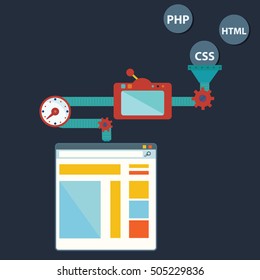 Process of creating site. Process coding and programming. Design and programming vector illustration.