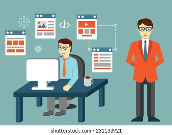 Process of creating site. Development skeleton framework of a website or application - vector illustration