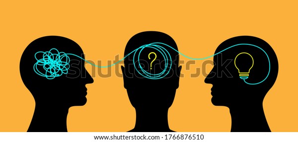 Process of creative teamwork, solving the problems
or mind discovery. Conceptual illustration of brainstorm or
searching idea.