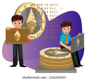 Process of crypto currency mining flat poster