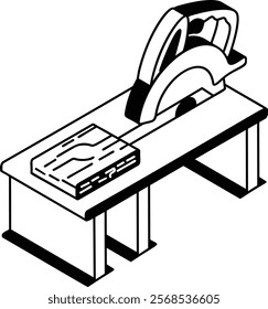 process of cutting woods in half using a wood cutter that has a sharp blade on it concept vector outline design, firewood or crafts Symbol, Forestry Deforestation Sign,Lumberyard stock