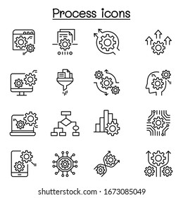 Process, data analysis icon set in thin line style