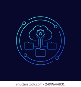 process data in cloud icon with file folders, linear design