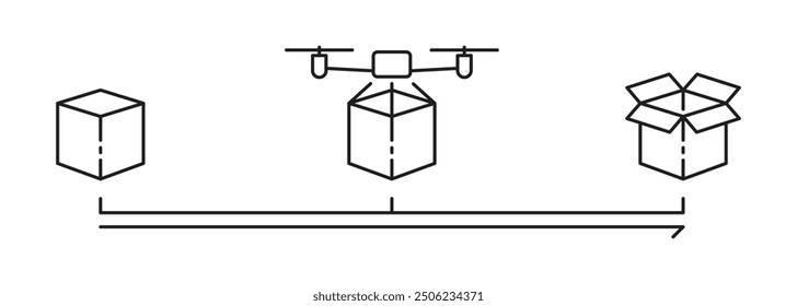 Der Prozess der Lieferung von Fracht per Drohne. Drohne und Boxen an den Abflug- und Empfangsstellen.