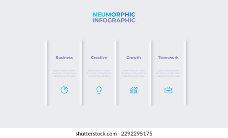 Process description with 4 options separated by a vertical line. Neumorphic infographic template