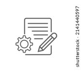 Process description icon. A gear, a piece of paper and a pencil. Linear vector illustration.
