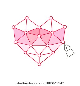process of designing a vector heart in polygon style with a pen tool