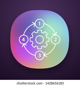 Process diagram app icon. PFD. Flowsheet. Continuous process map. Deployment flowchart. Problem solving. Moving in circle. UI/UX user interface. Web or mobile application. Vector isolated illustration