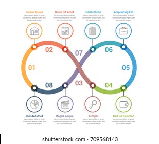 Process diagram with eight steps, infinity shape, workflow, steps, options, vector eps10 illustration