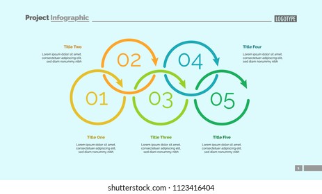 Process diagram with five elements. Cycle chart, step graph, layout. Creative concept for infographics, presentation, project, report. Can be used for topics like management, strategy, planning.