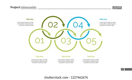 Process diagram with five elements. Cycle chart, step graph, layout. Creative concept for infographics, presentation, project, report. Can be used for topics like management, strategy, planning.
