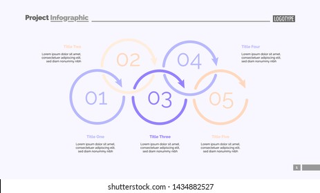 Process diagram with five elements. Cycle chart, step graph, layout. Creative concept for infographics, presentation, project, report. Can be used for topics like management, strategy, planning.