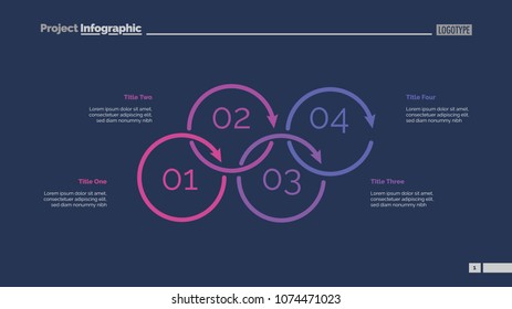 Process diagram with four elements. Cycle chart, step graph, layout. Creative concept for infographics, presentation, project, report. Can be used for topics like management, strategy, planning.