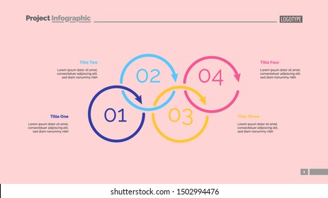 Process diagram with four elements. Cycle chart step graph layout. Creative concept for project report infographics presentation. Can be used for topics like management, strategy, planning.