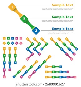Conjunto de material gráfico de diagrama de proceso. Ilustraciones vectoriales sobre fondo blanco.