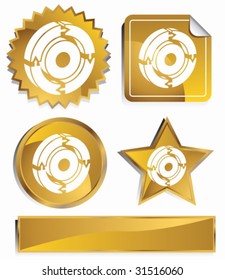 Process Diagram Set : Gold satin metal buttons in star, starburst, circle and sticker, label shapes.