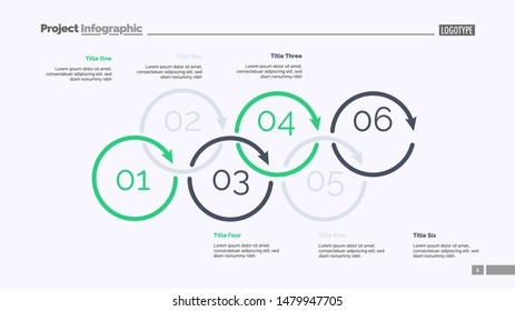 Process diagram with six elements. Cycle chart, step graph, layout. Creative concept for infographics, presentation, project, report. Can be used for topics like management, strategy, planning.