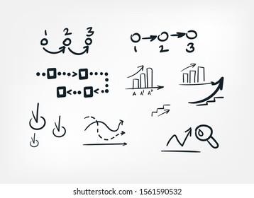 process diagram statistics  line art doodle vector symbol sign concept  set