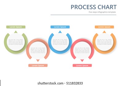 Process diagram template with circles, flowchart or workflow with five elements, steps or options, business infographics, vector eps10 illustration