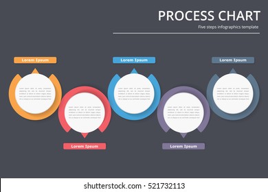 Process diagram template with circles, flowchart or workflow with five elements, steps or options, business infographics, vector eps10 illustration