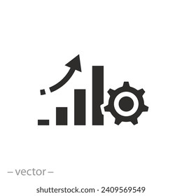 process efficiency icon, productivity, success graph with gear, flat symbol - vector illustration