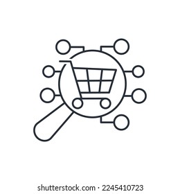 Procesar búsqueda electrónica de compra. Comercio de Internet.  Icono lineal del vector aislado en fondo blanco