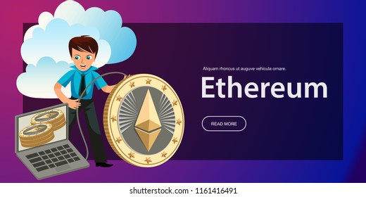 Process of Ethereum cryptocoins mining flat poster