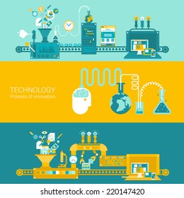 Process factory technology plant concept flat icons and vector web banners illustration print materials website click infographics elements collection