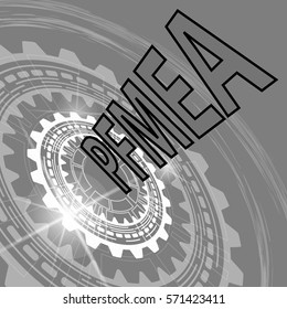 Process failure mode and effect analysis strategy background. Grey scale industrial background with gear and title PFMEA