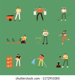 The process of farming. Routine farmer's year. flat design style vector graphic illustration set