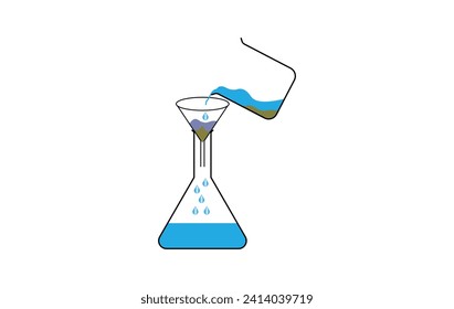 Process of filtration diagram. Filtration process of mixture of solid and liquid .Solid and liquid filtration Process vector.