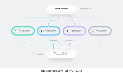 Process flow diagram divided into four options. SImple chart design with thin lines for workflow layout, banner or web design.