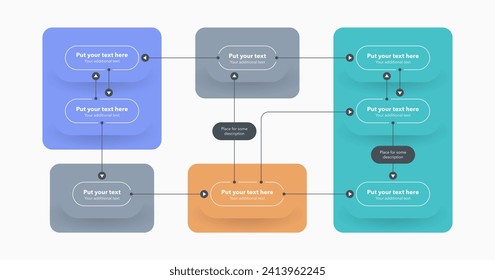 Plantilla de diagrama de flujo de procesos con cuatro secciones. Plantilla infográfica simple para la visualización de datos de proyectos.