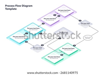 Process flow diagram template with four sections. Simple infographic template for project data visualization.