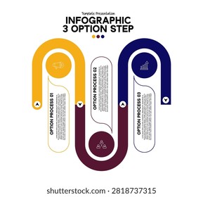 Process flow infographic timeline with 3 steps options for presentation and report templates. editable vector.