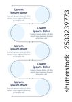 Process flow infographic vertical sequence. Workflow timeline. Storytelling roadmap. Visualization infochart with 5 steps. Circles workflow