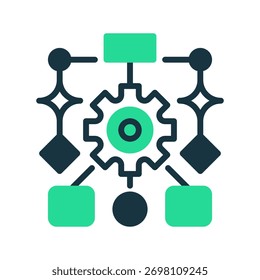 Ícone de Linha do Fluxograma de Processo, Símbolo de Estrutura de Tópicos para Design de Fluxo de Trabalho, Mapeamento de Sistema, Planejamento de Projeto, Otimização de Negócios e Modelagem de Decisão. Ícone de sinal vetorial.