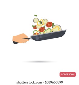 The process of frying vegetables in a frying pan color flat illustration
