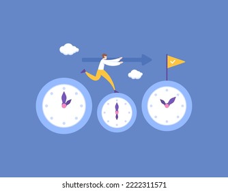 process to get to the destination. the time it takes to be successful. time management to be success. a businessman running to reach the finish or target. illustration concept design. graphic element