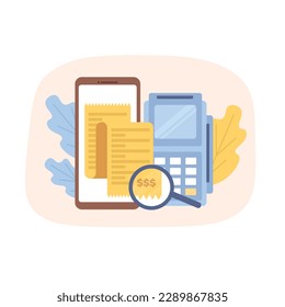Process of getting new receipt for online shopping on mobile gadget. Modern and safe banking services. Time for making digital bank transactions. Vector