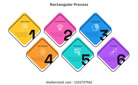 Process graph with 6 square elements with figures. Concept of six successive steps of startup development and progress. Simple infographic design template. Flat vector illustration for presentation.