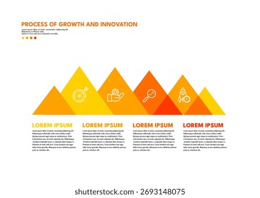 Process of growth and innovation infographic template, mountain peaks diagram