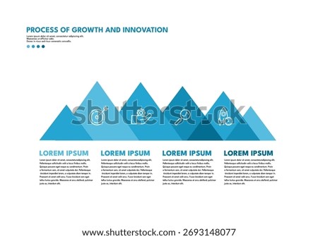 Process of growth and innovation infographic template, mountain peaks diagram