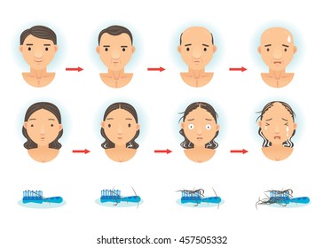 The process of hair loss. Cartoon vector illustration