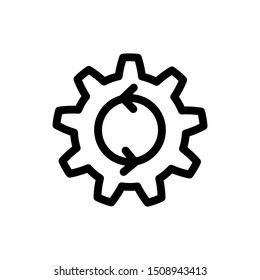 Process icon in flat style. Cogwheel with arrows process symbol isolated on white background. Simple abstract process line icon in black. Vector illustration for graphic design, Web, UI, mobile upp