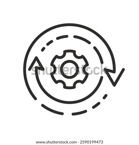 process icon, gear with arrows, thin line vector illustration
