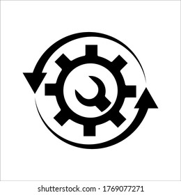 Icono de proceso en fondo blanco. Símbolo de proceso en negro para el diseño de su sitio web