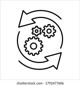 Icono de proceso en fondo blanco. Símbolo de proceso en negro para el diseño de su sitio web